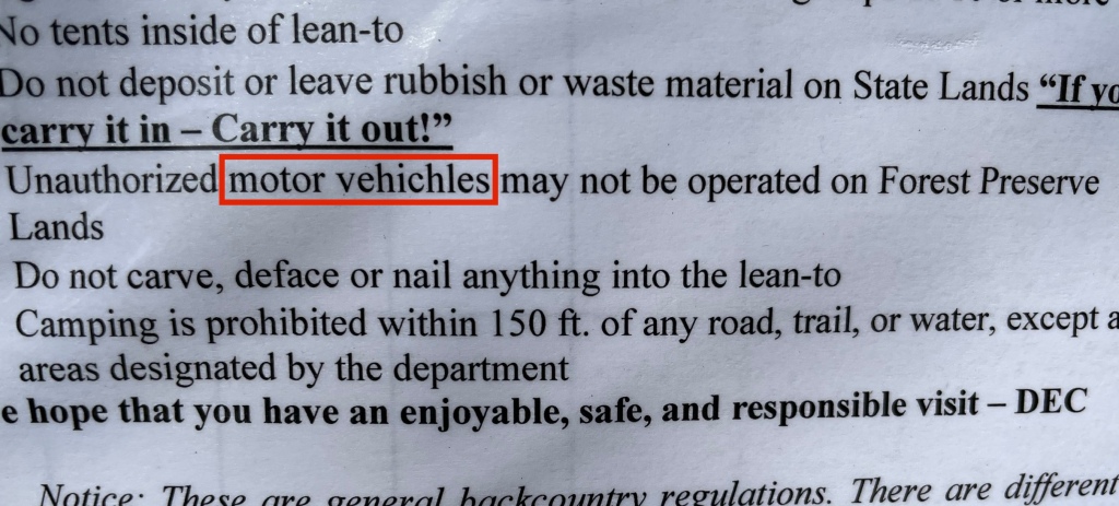 Beware: You may not operate any unauthorized “motor vehichles”.